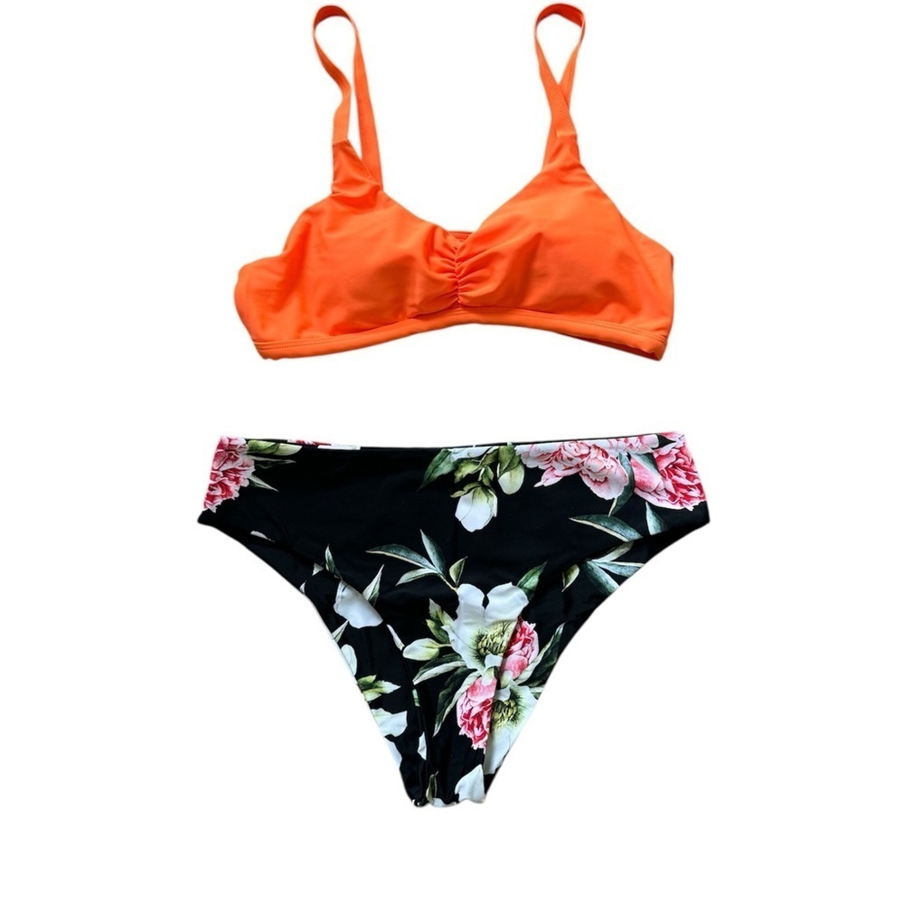 Orange/Floral Strappy Bikini Set - Picture 2 of 3